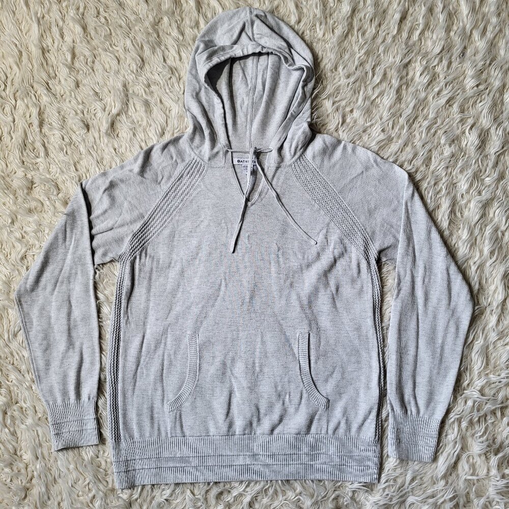 Athleta Evergreen Sweater Hoodie Size Medium Light Grey Heather - Picture 2 of 11